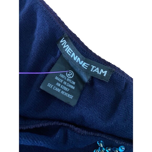 Vintage Vivienne Tam Beaded Mesh Maxi Skirt Size 2 Blue Y2K Glam Statement Party - Picture 2 of 12